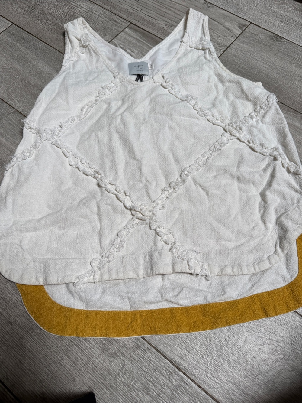 HD in Paris White Textured Tank in linen blend
